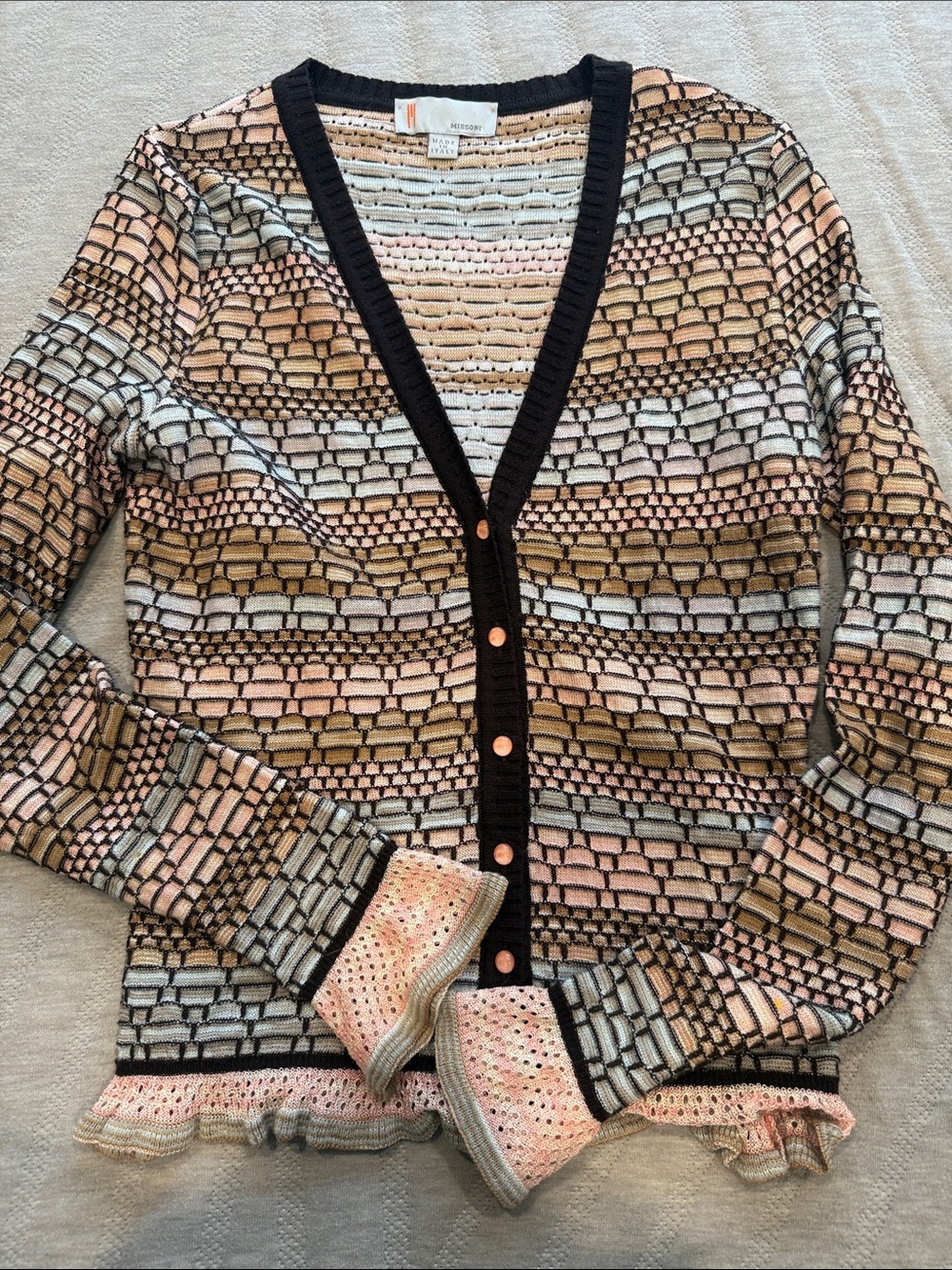 Missoni Pink, Black, Cream and Gray Patterned Knit Cardigan